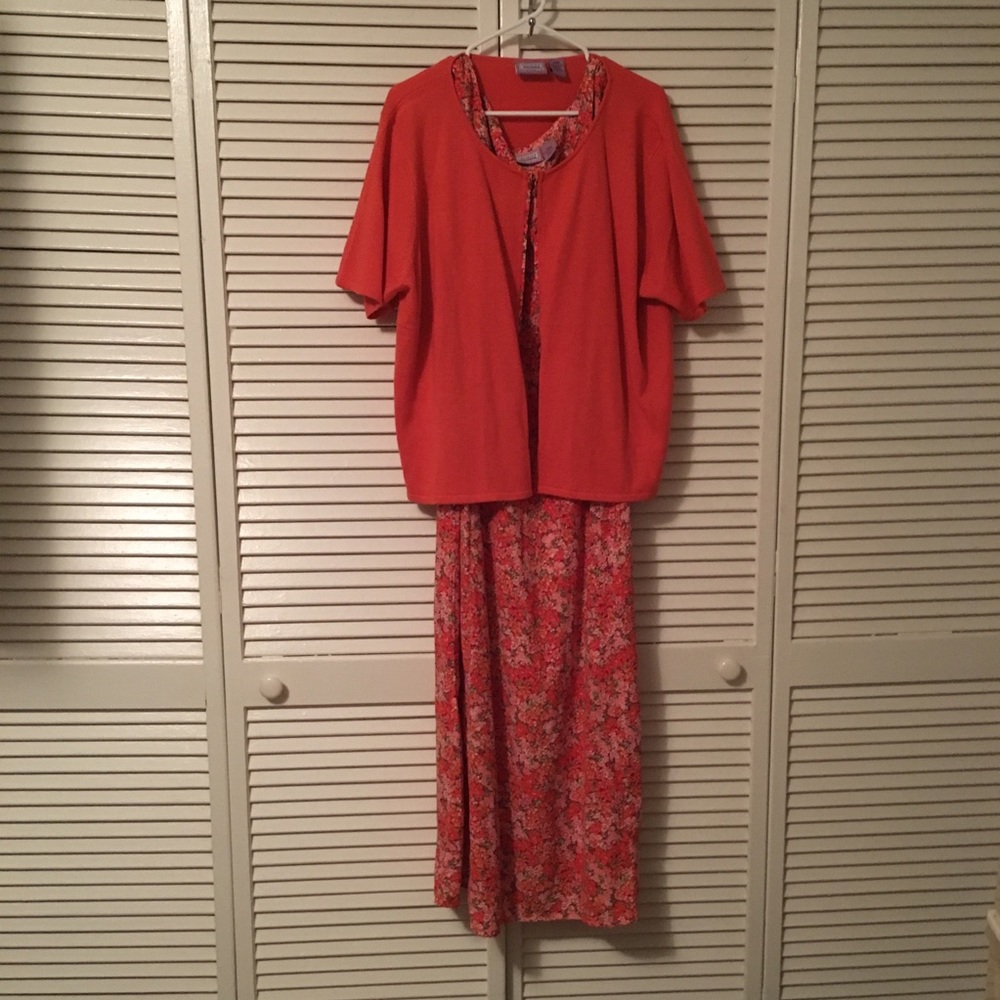 Women's Orange Floral Two-Piece Dress Set - Picture 2 of 8